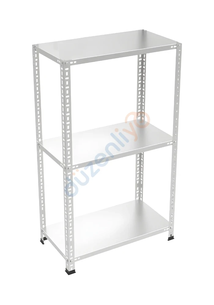 3 Katlı Tekli Galvaniz Çelik Arşiv Depo Market Rafı